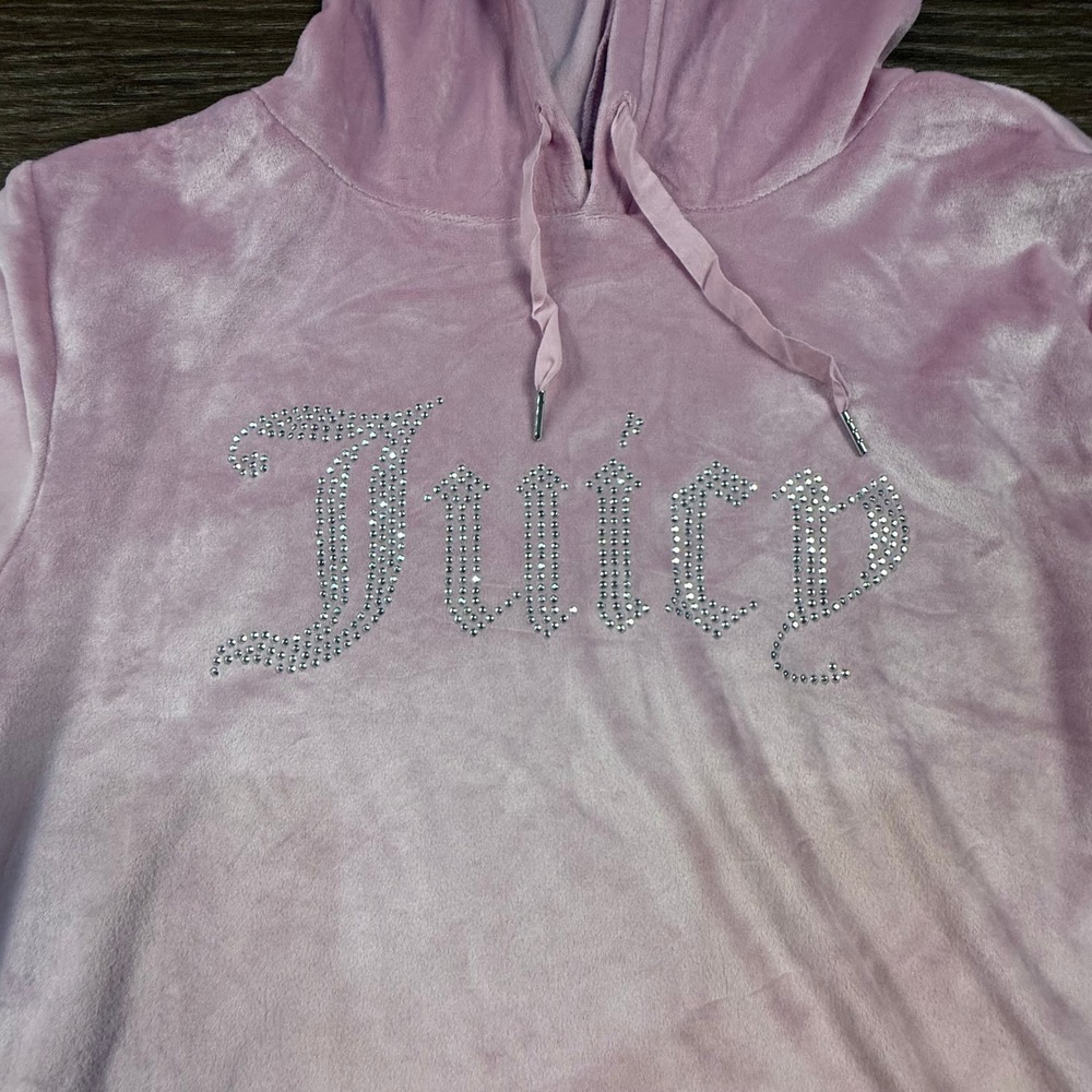 Juicy Couture Velour Hoodie Pink Embellished Logo XL Sleepwear Pullover
